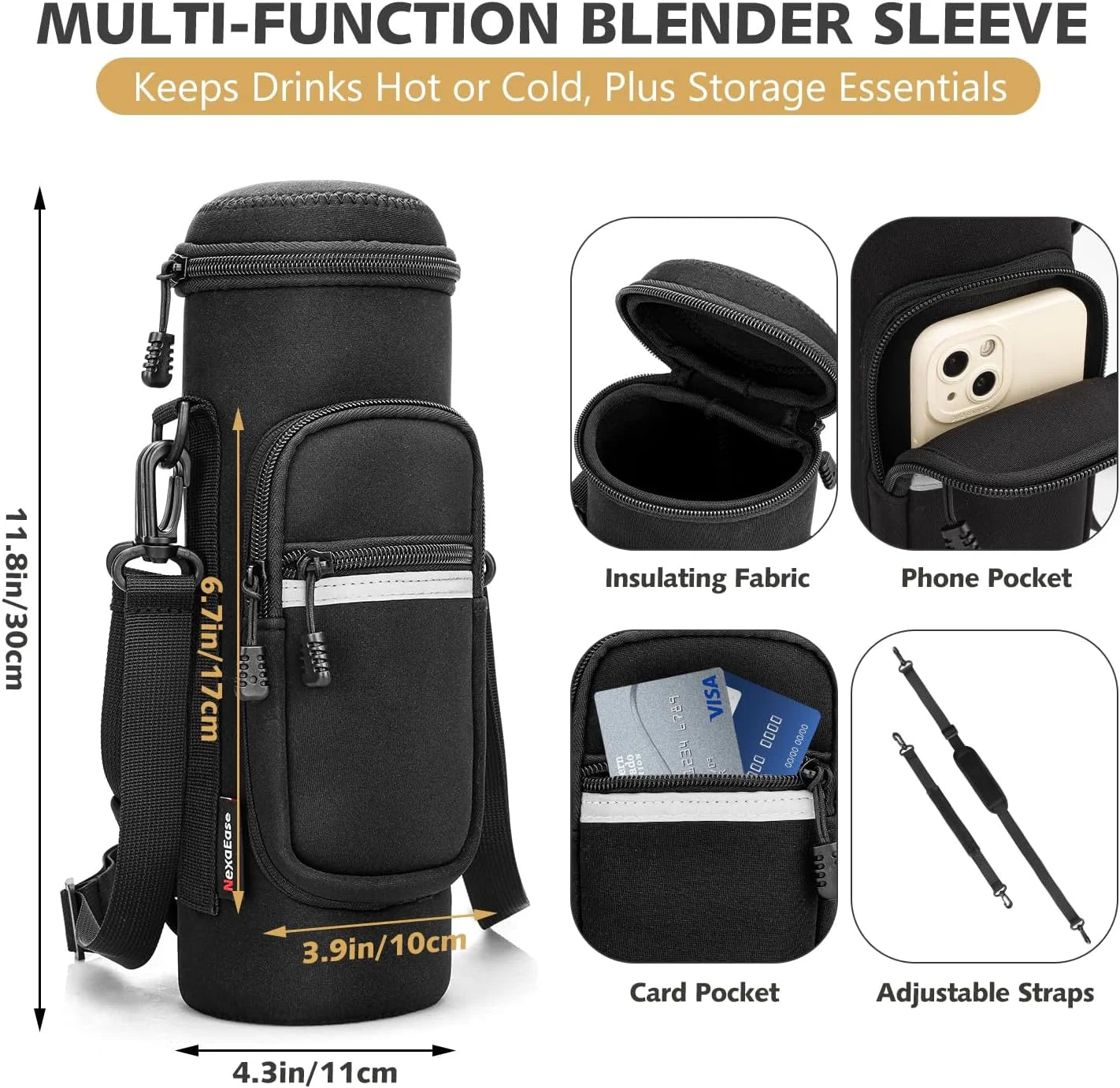 Portable Blender with Insulated Carrying Case & Recipe Book for Shakes and Smoothies, 20 OZ Personal Juicer Electric Protein Shaker Bottle, Mini Small Blender Cup with USB-C Rechargeable, Travel Lid