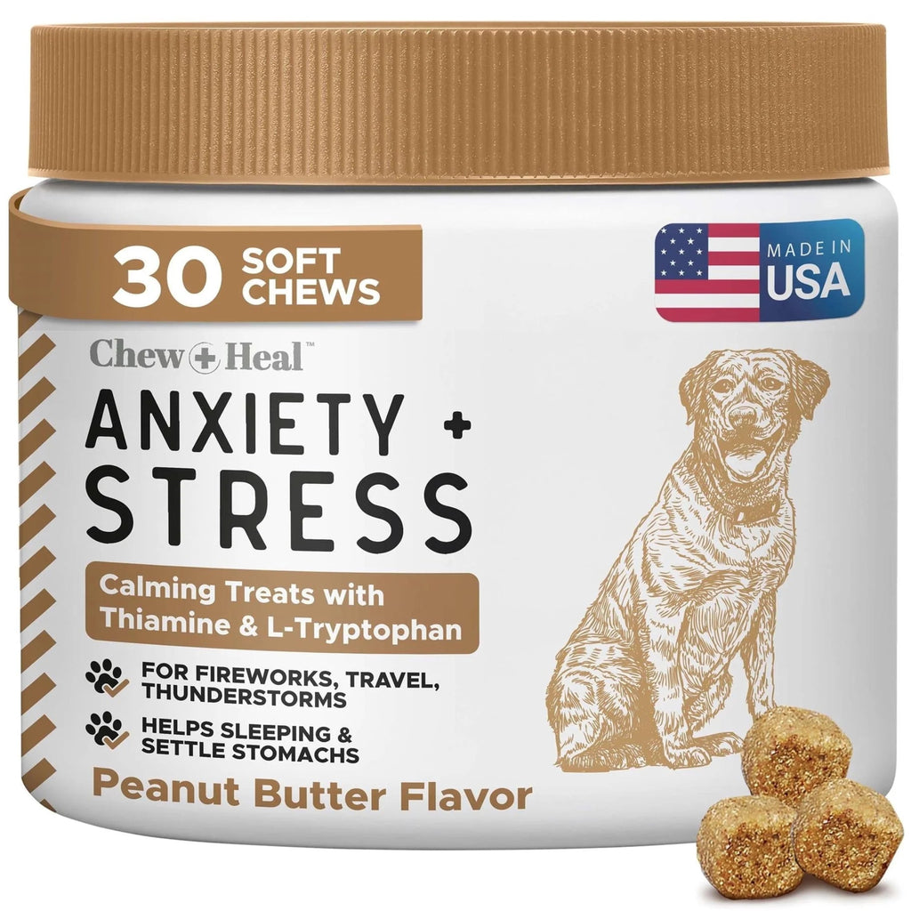 Dog Calming Treats, 30 Anxiety Relief Soft Chews for Dogs - Peanut Butter Flavor