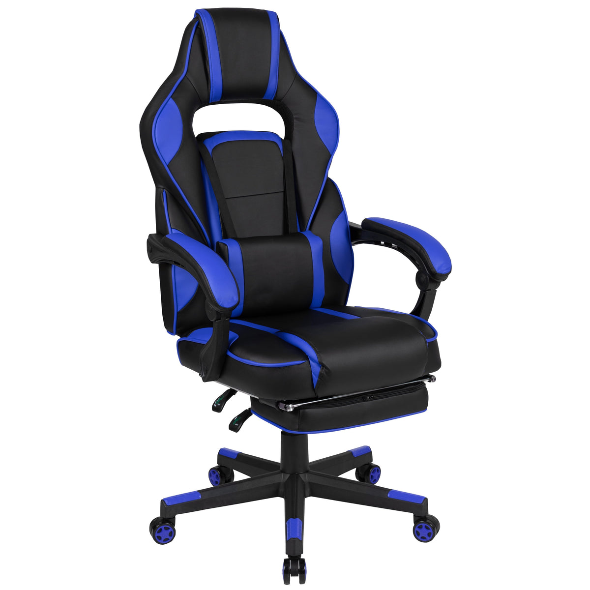 Black/Blue Ergonomic Gaming Chair -Recline Back/Arms, Footrest, Massaging Lumbar
