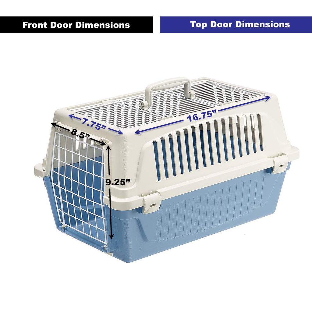 Ferplast ATLAS Two Door Top Load Plastic Kennel Carrier, for Small Cat or Dog, Blue 22 Inch