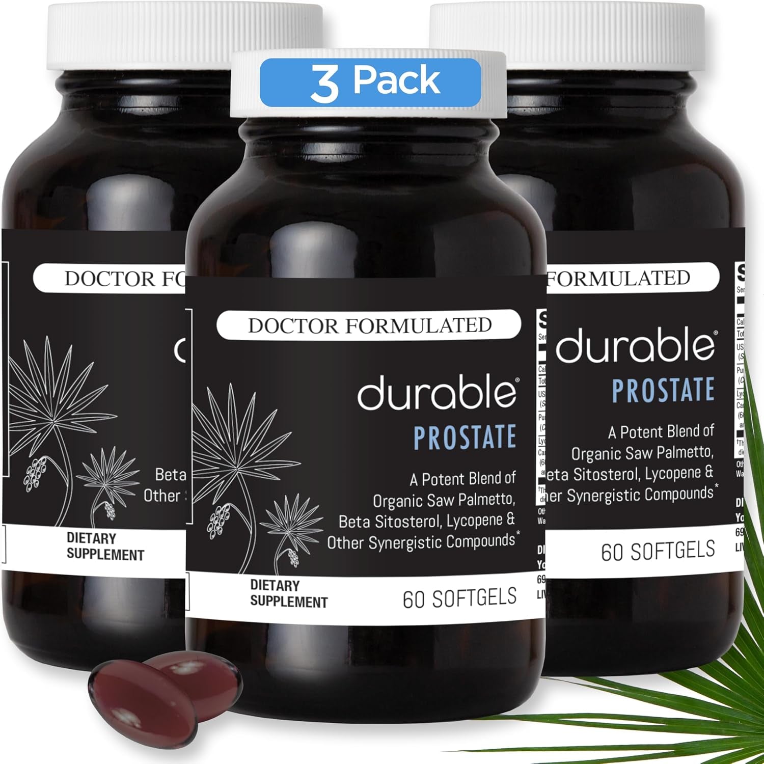 Prostate 300 Mg, 60 Softgels, 30 Day Supply | Organic Saw Palmetto Beta-Sitosterol Lycopene & Pumpkin Seed, Doctor-Formulated to Support Prostate Health and Urination