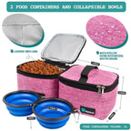 Dog Travel Bag, Travel Pet Bag Organizer, Dog Food Travel Bag with Food Container and Bowls, Dog Travel Supplies Gift Accessories for Weekend Camping, Dog Cat Diaper Bag (Pink, Medium)