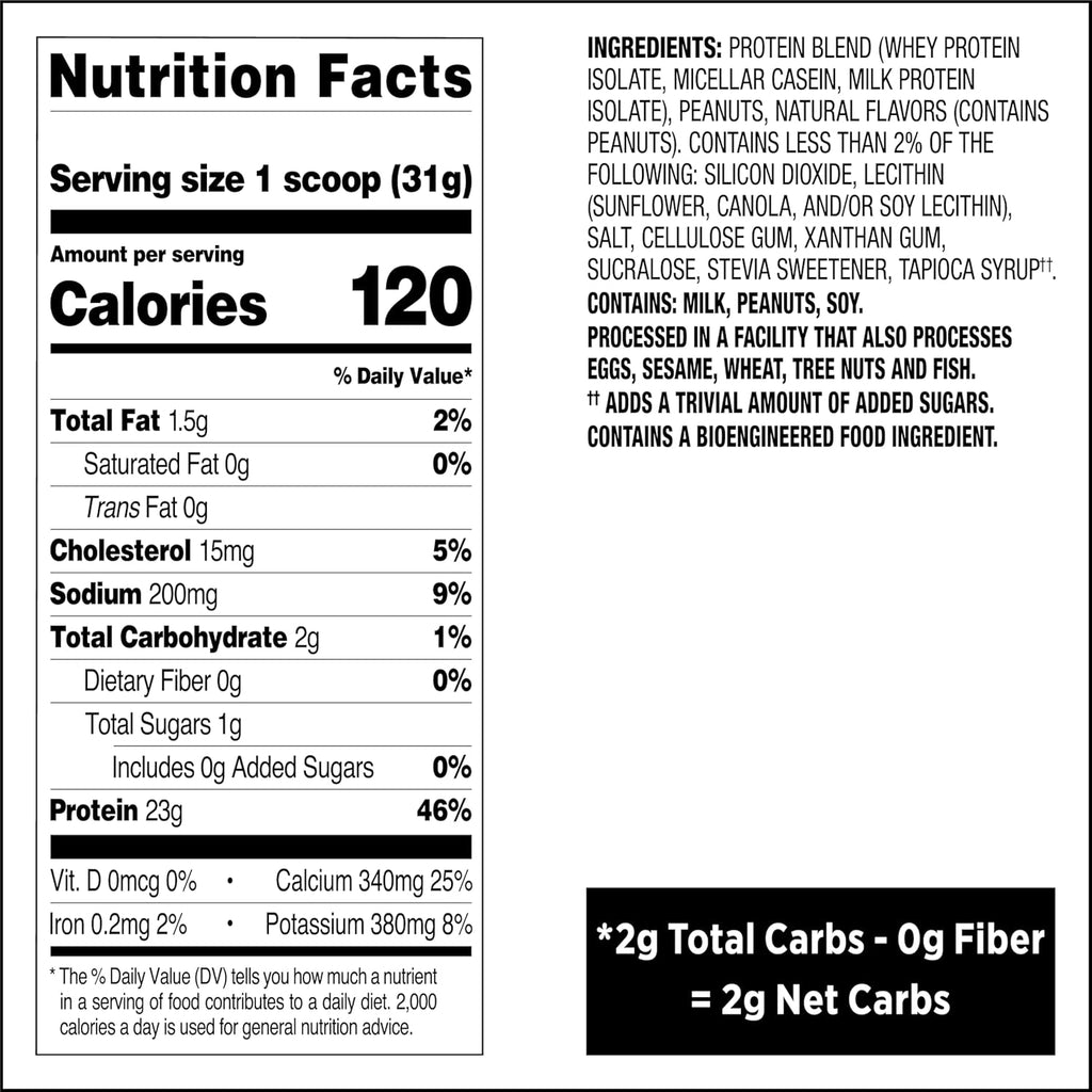 Nutrition Peanut Butter Protein Powder, 23G Protein, 3 Pound | 43 Servings, 2G Net Carbs, 1G Sugar, Low Carb, Gluten Free