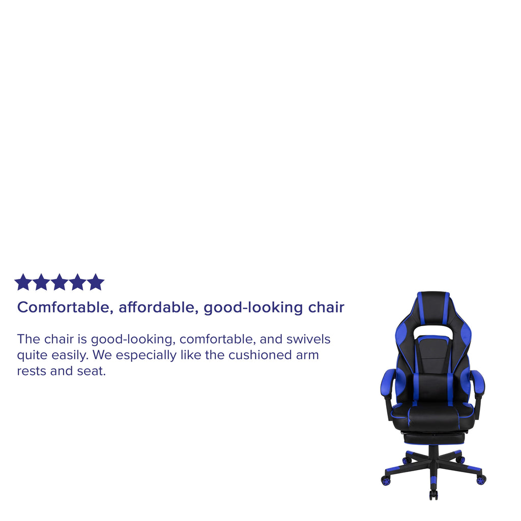 Black/Blue Ergonomic Gaming Chair -Recline Back/Arms, Footrest, Massaging Lumbar