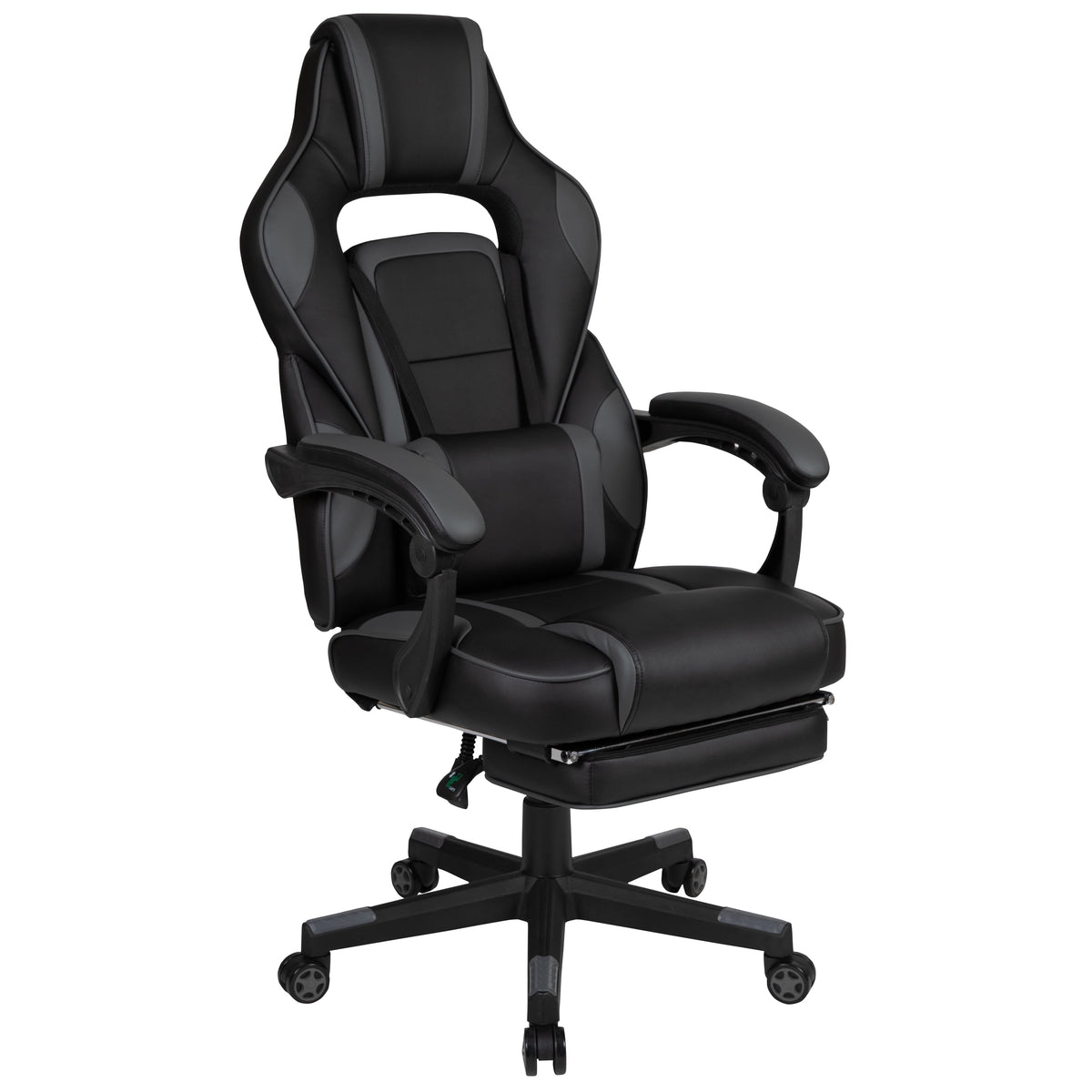 Black/Gray Ergonomic Gaming Chair -Recline Back/Arms, Footrest, Massaging Lumbar
