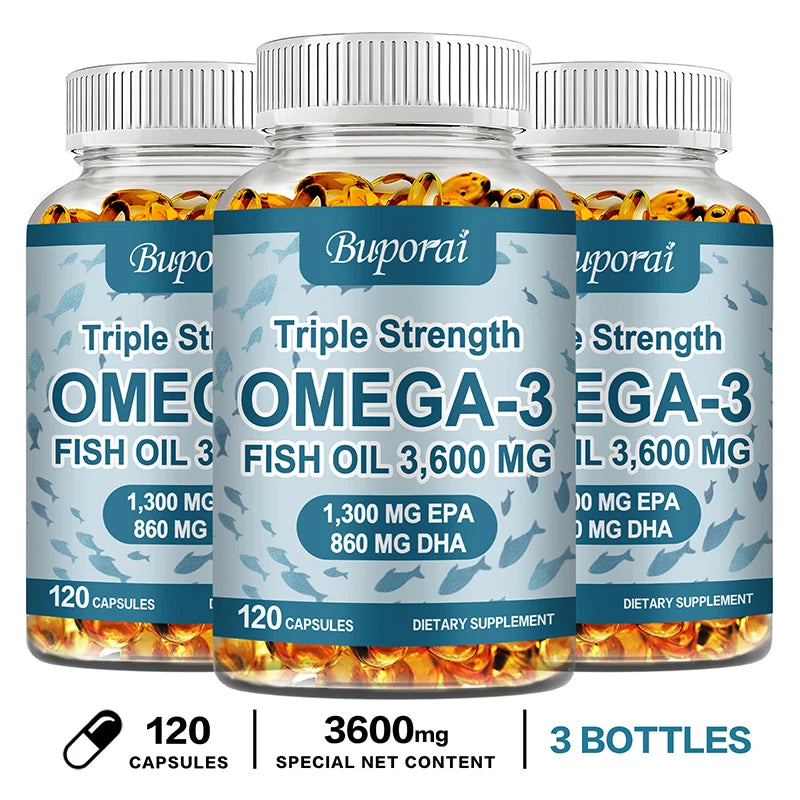 Omega 3 Fish Oil - for Nervous System, Skin and Hair Health, Antioxidants - Easy to Swallow