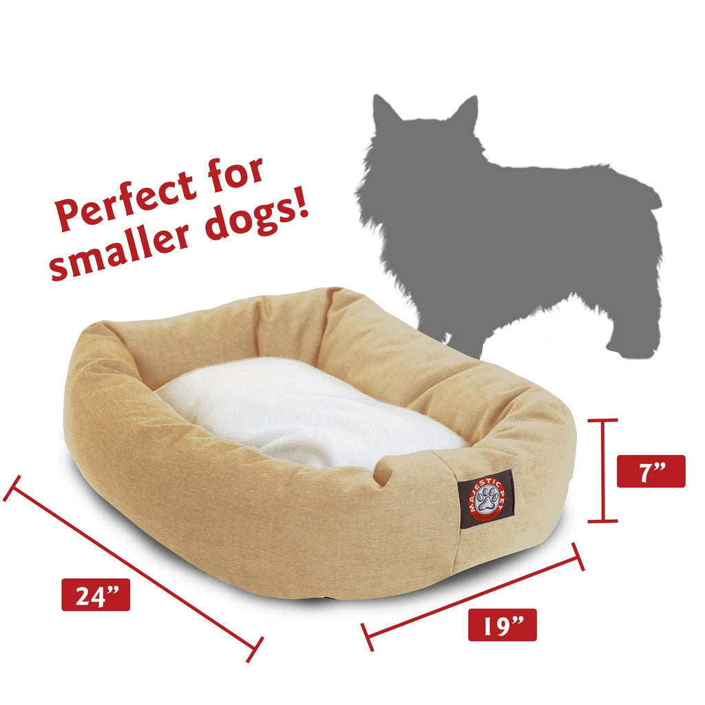 Sherpa Poly/Cotton Bagel Pet Bed for Dogs, Calming Dog Bed Washable, Small, Khaki