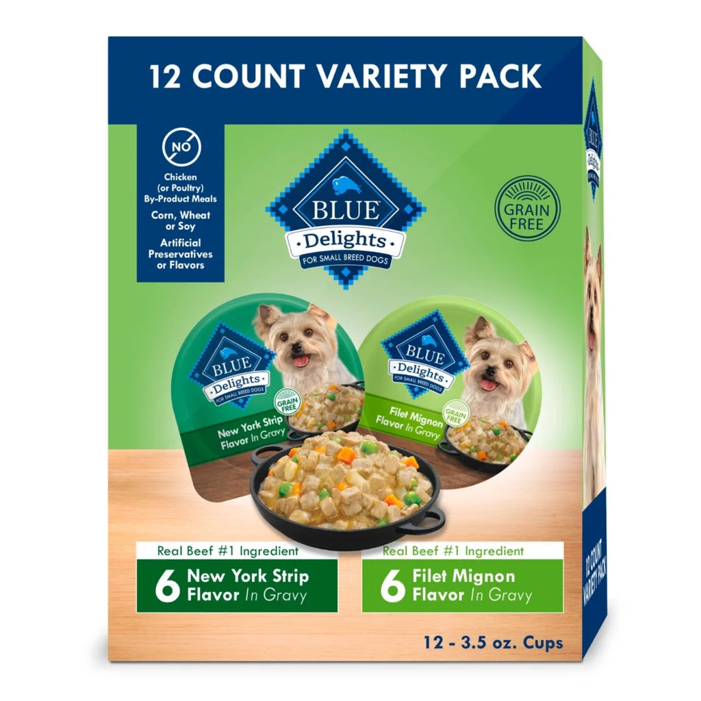 (3 Pack)  Delights Adult Small Breed Filet Mignon & New York Strip Wet Dog Food Variety 12 Pack, 3.5 Oz Cup