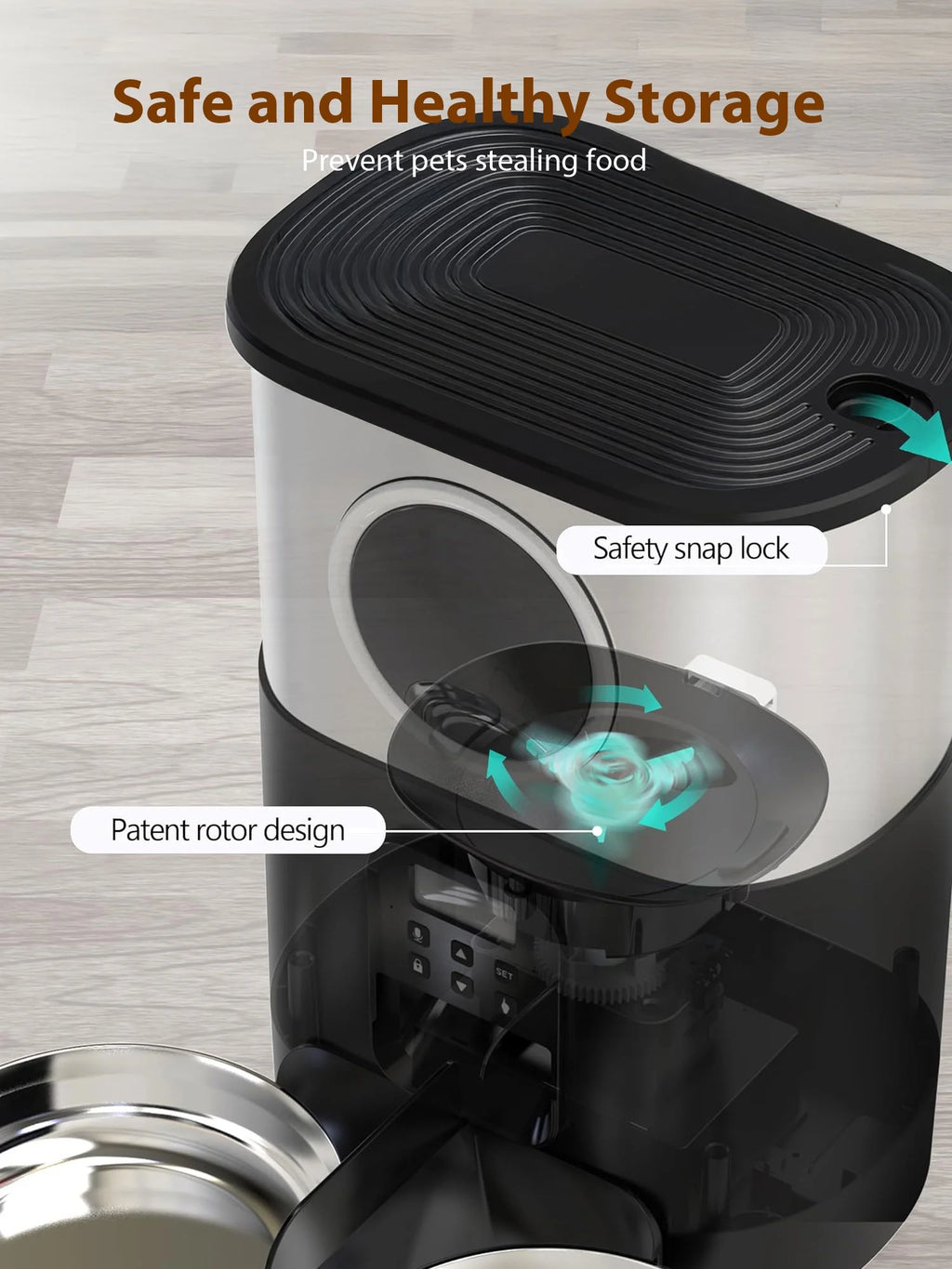5L/20 Cups Large Capacity Automatic Cat Feeder for 2 Cats, with Timer and Voice Function, Cats Dry Food Dispenser with 2 Stainless Steel Bowl for Pets - Black