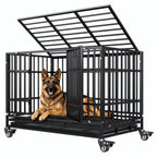 48 Inch Heavy Duty Indestructible Dog Crate W/ Double Doors Indoor Extra Large Dog Crate W/ Self-Locking Latch & Removable Tray