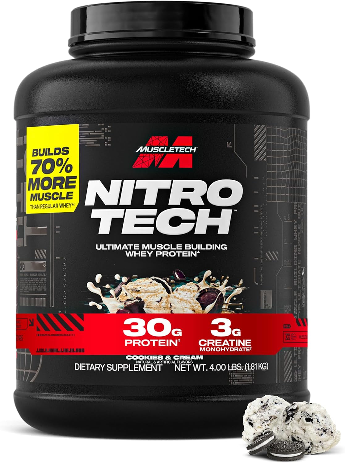 Whey Protein Powder (Strawberry, 4 Pound) - Nitro-Tech Ultimate Muscle Building Formula with Whey Protein Isolate - 30G of Protein, 3G of Creatine & 6.8G of BCAA - Packaging May Vary