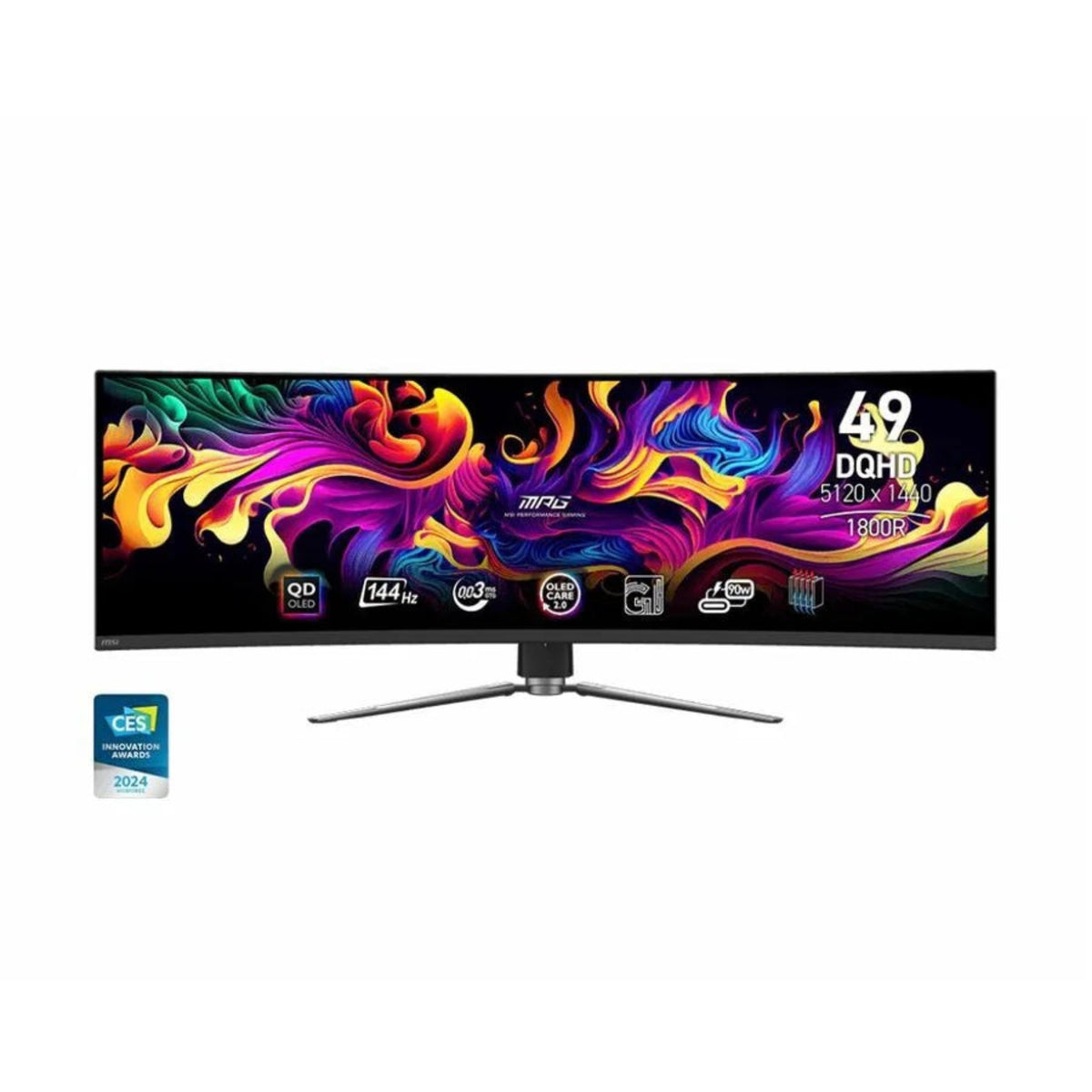 MPG 491CQP QD-OLED, 49 Curved Gaming Monitor, 5120 X 1440 (DQHD), OLED 0.03Ms Response Time, 144Hz, True Black HDR 400, HDMI, DP Port