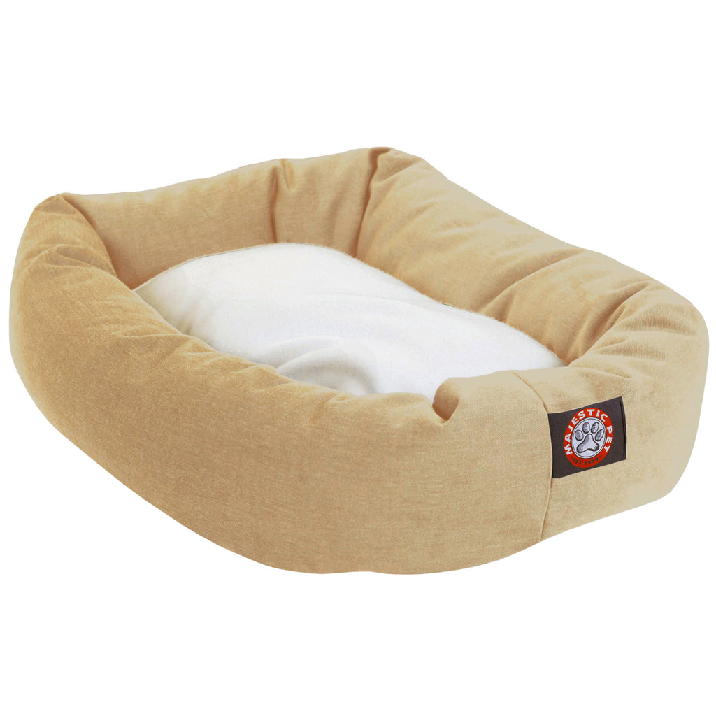 Sherpa Poly/Cotton Bagel Pet Bed for Dogs, Calming Dog Bed Washable, Small, Khaki