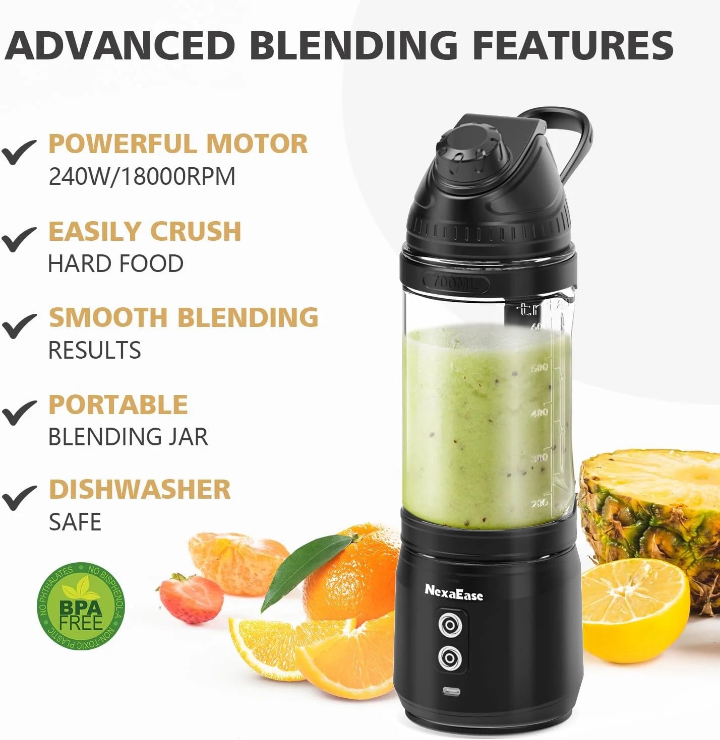 Portable Blender with Insulated Carrying Case & Recipe Book for Shakes and Smoothies, 20 OZ Personal Juicer Electric Protein Shaker Bottle, Mini Small Blender Cup with USB-C Rechargeable, Travel Lid