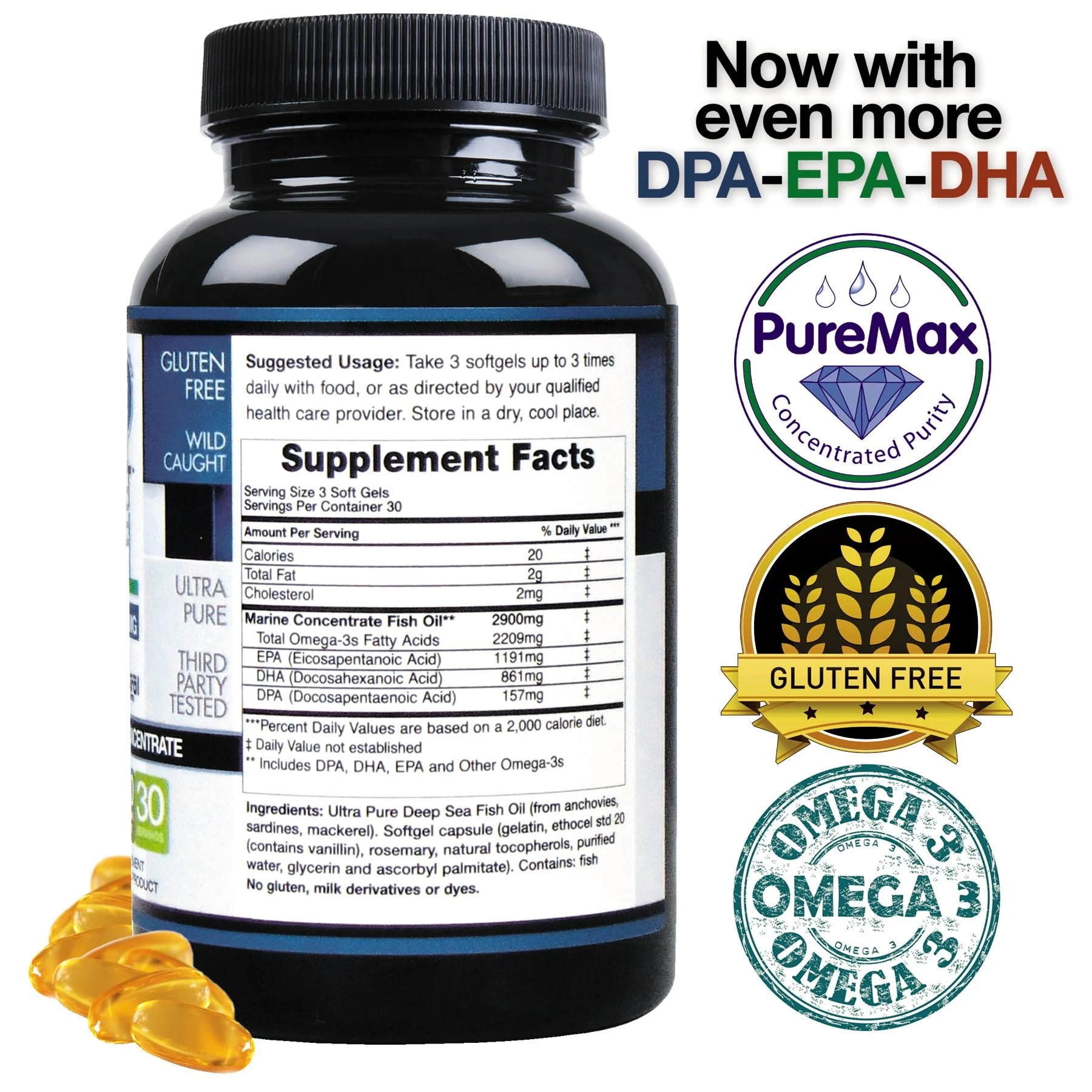 (Pack of 3) Natural Antarctic Wild Caught Omega 3 Fish Oil DPA-EPA-DHA Supplement