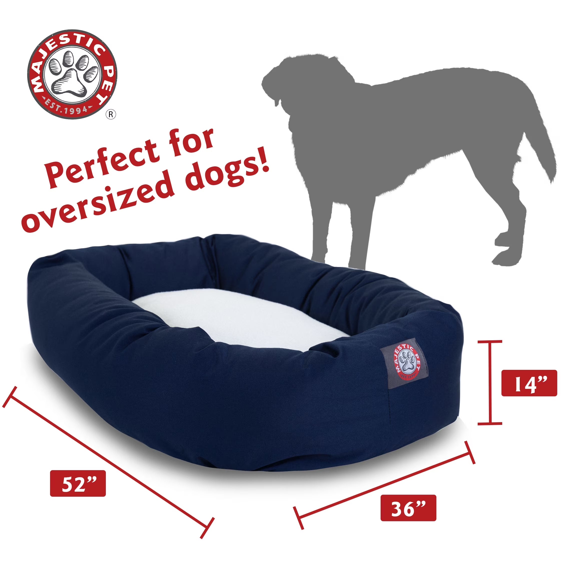 Sherpa Poly/Cotton Bagel Pet Bed for Dogs, Calming Dog Bed Washable, Extra Large, Blue