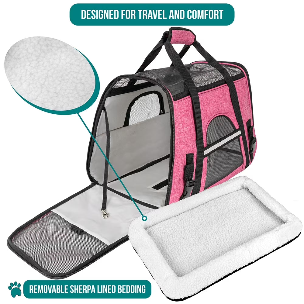 Airline Approved Pet Carrier for Cat, Soft Sided Dog Carrier for Small Dog, Cat Travel Supplies Accessories Indoor Cat, Ventilated Pet Carrying Bag Medium Large Kitten Puppy, Small Heather Pink
