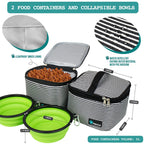 Dog Travel Bag, Travel Pet Bag Organizer, Dog Food Travel Bag with Food Container and Bowls, Dog Travel Supplies Gift Accessories for Weekend Camping, Dog Cat Diaper Bag (Stripe Black, Large)