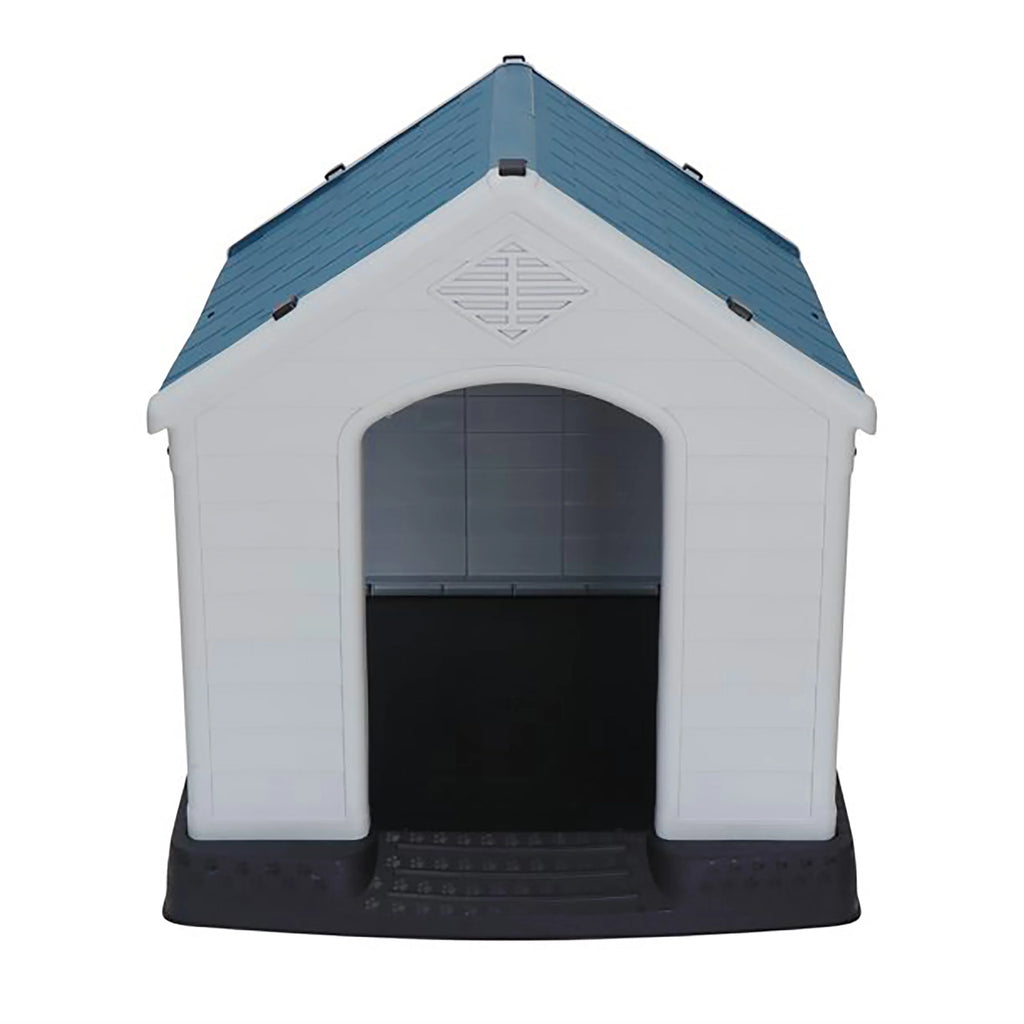 Plastic Indoor Outdoor Dog House Medium Pet Doghouse White, Blue Roof