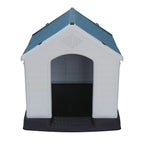 Plastic Indoor Outdoor Dog House Medium Pet Doghouse White, Blue Roof
