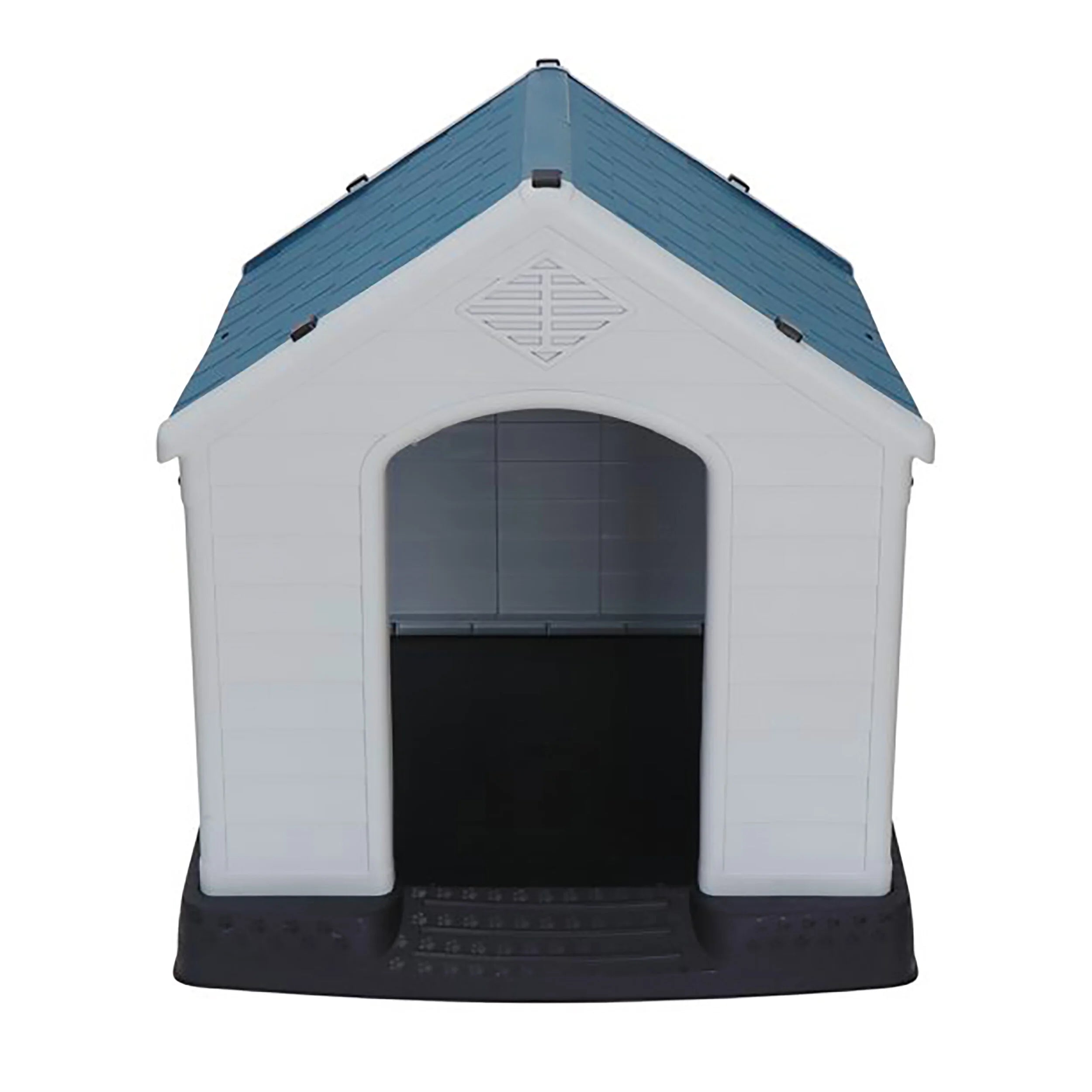 Plastic Indoor Outdoor Dog House Medium Pet Doghouse White, Blue Roof