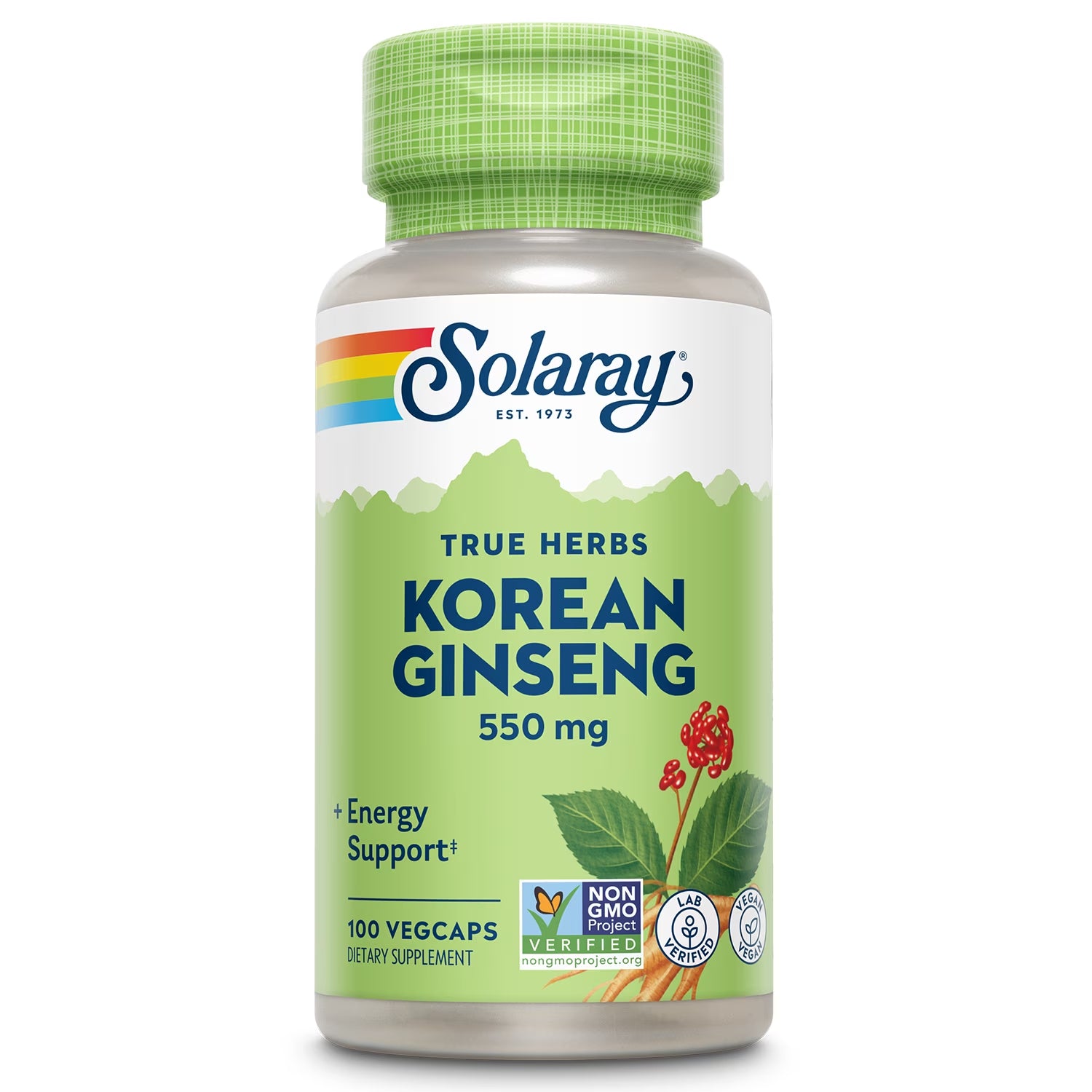Korean Ginseng 550 Mg - Ginseng Root - Stress, Physical Endurance and Energy Supplements - Non-Gmo, Vegan, Lab Verified - 100 Servings, 100 Vegcaps