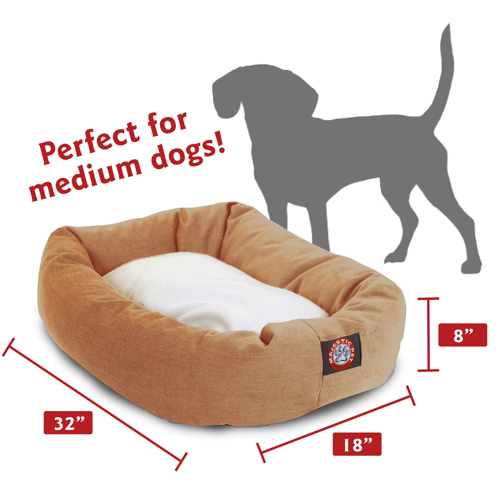 Sherpa Poly/Cotton Bagel Pet Bed for Dogs, Calming Dog Bed Washable, Medium, Khaki