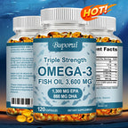 Omega 3 Fish Oil - for Nervous System, Skin and Hair Health, Antioxidants - Easy to Swallow