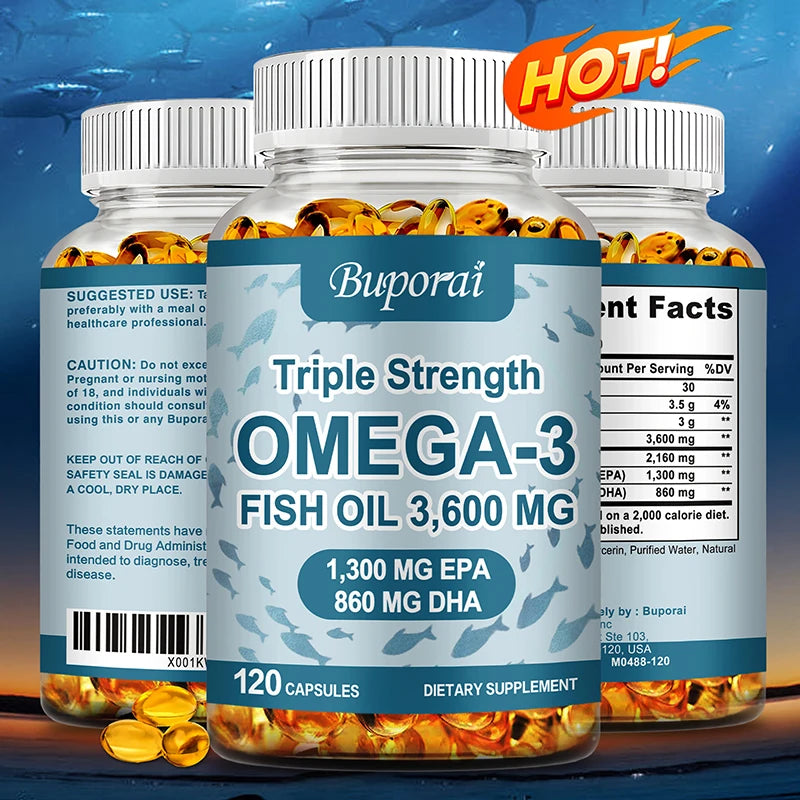 Omega 3 Fish Oil - for Nervous System, Skin and Hair Health, Antioxidants - Easy to Swallow