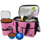 Dog Travel Bag, Travel Pet Bag Organizer, Dog Food Travel Bag with Food Container and Bowls, Dog Travel Supplies Gift Accessories for Weekend Camping, Dog Cat Diaper Bag (Pink, Medium)