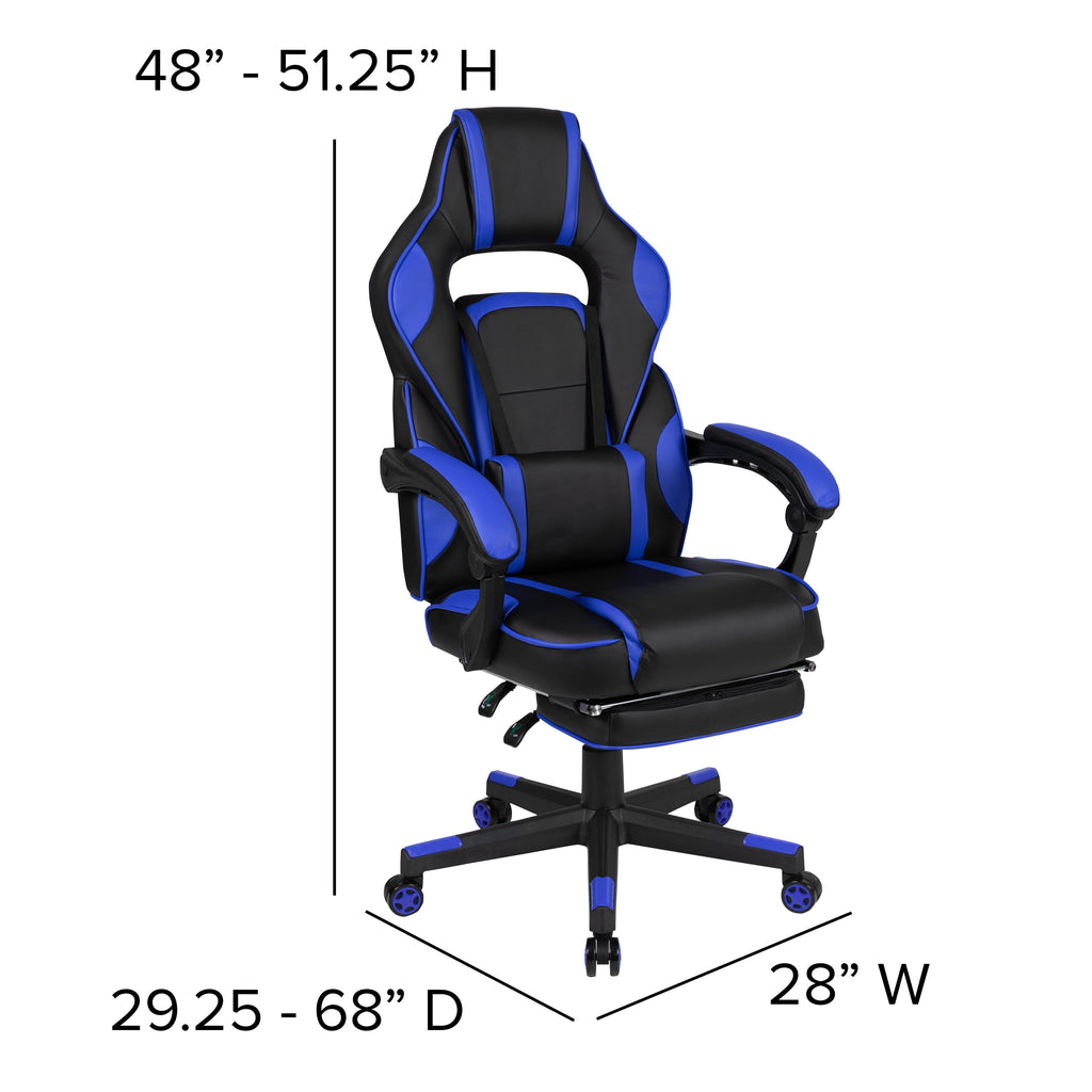 Black/Blue Ergonomic Gaming Chair -Recline Back/Arms, Footrest, Massaging Lumbar