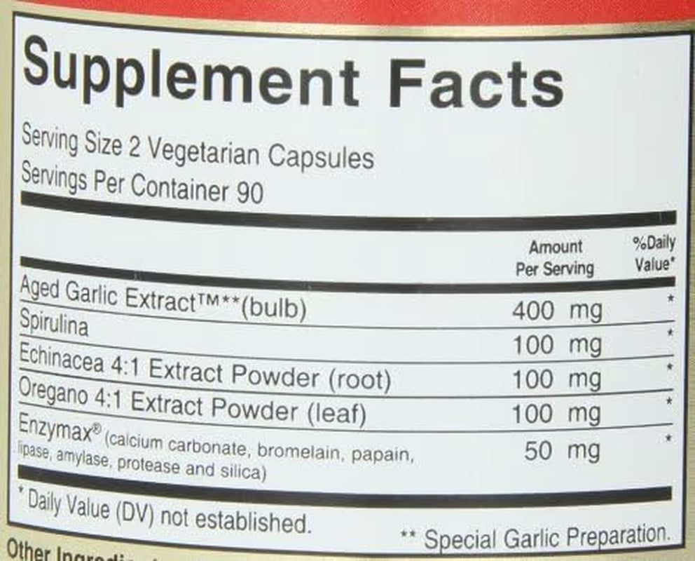 Maxi Health Maxi Biotic Aged Garlic Extract for Adults – Kyolic Garlic, Echinacea & Spirulina – 180 Caps