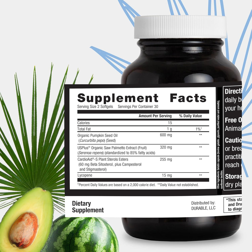 Prostate 300 Mg, 60 Softgels, 30 Day Supply | Organic Saw Palmetto Beta-Sitosterol Lycopene & Pumpkin Seed, Doctor-Formulated to Support Prostate Health and Urination