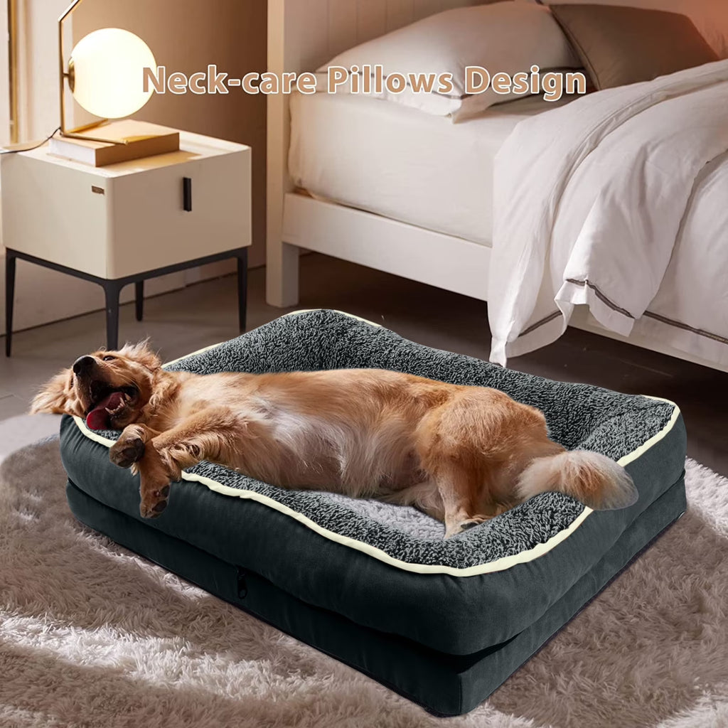 Dog Beds for Large Medium Small Dogs Orthopedic Pet Bed Sofa Supportive Egg Crate Foam Animal Couch with Removable Washable Cover Non Skid Bottom S to XL