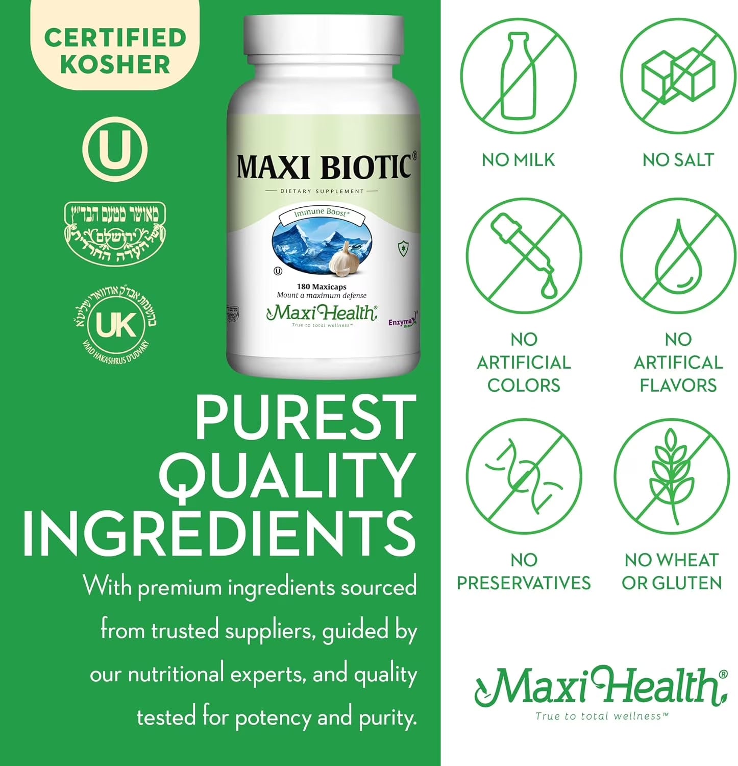 Maxi Health Maxi Biotic Aged Garlic Extract for Adults – Kyolic Garlic, Echinacea & Spirulina – 180 Caps