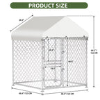 4×5.4FT Outdoor Dog Kennel, Square Dog Crates Fence with Dual-Section Doors, Weather-Resistant Roof Cover, Mesh Design for Dogs of Various Sizes, Silver