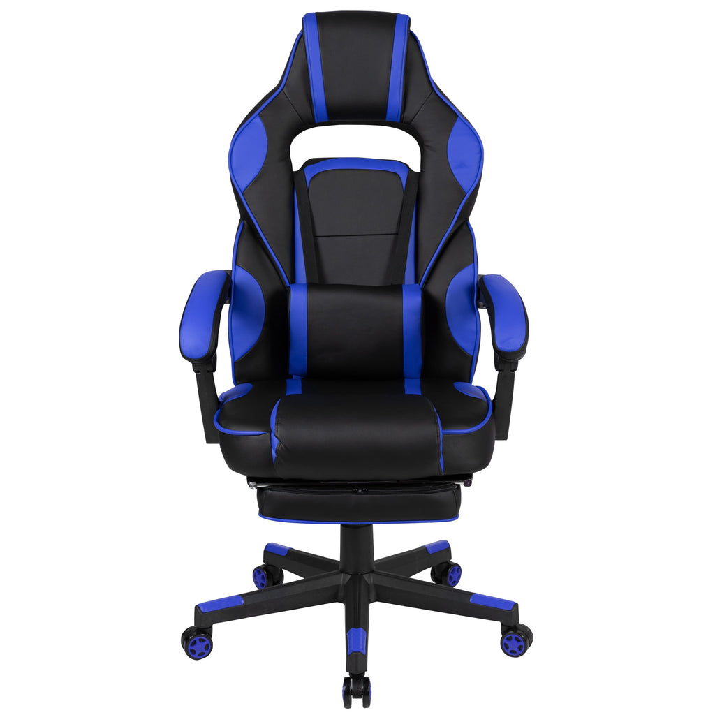 Black/Blue Ergonomic Gaming Chair -Recline Back/Arms, Footrest, Massaging Lumbar