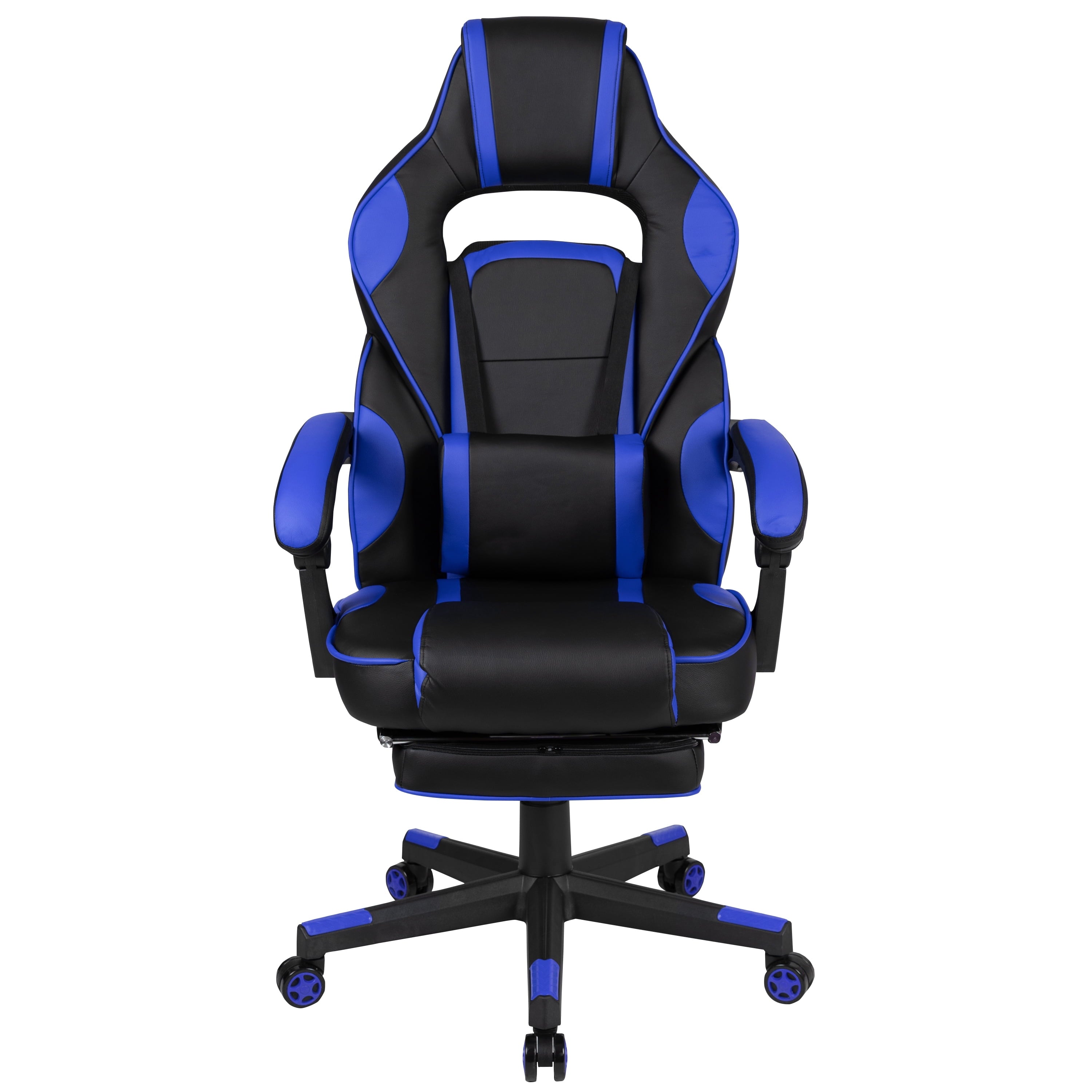 Black/Blue Ergonomic Gaming Chair -Recline Back/Arms, Footrest, Massaging Lumbar