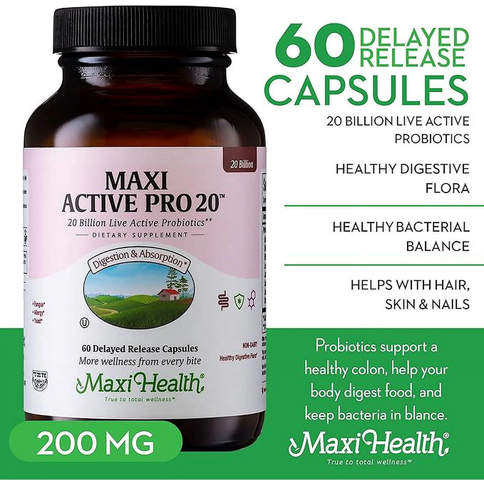 Active Pro 20 – Probiotics for Adults, 15 Strains, Digestive Health Support – 60 Capsules