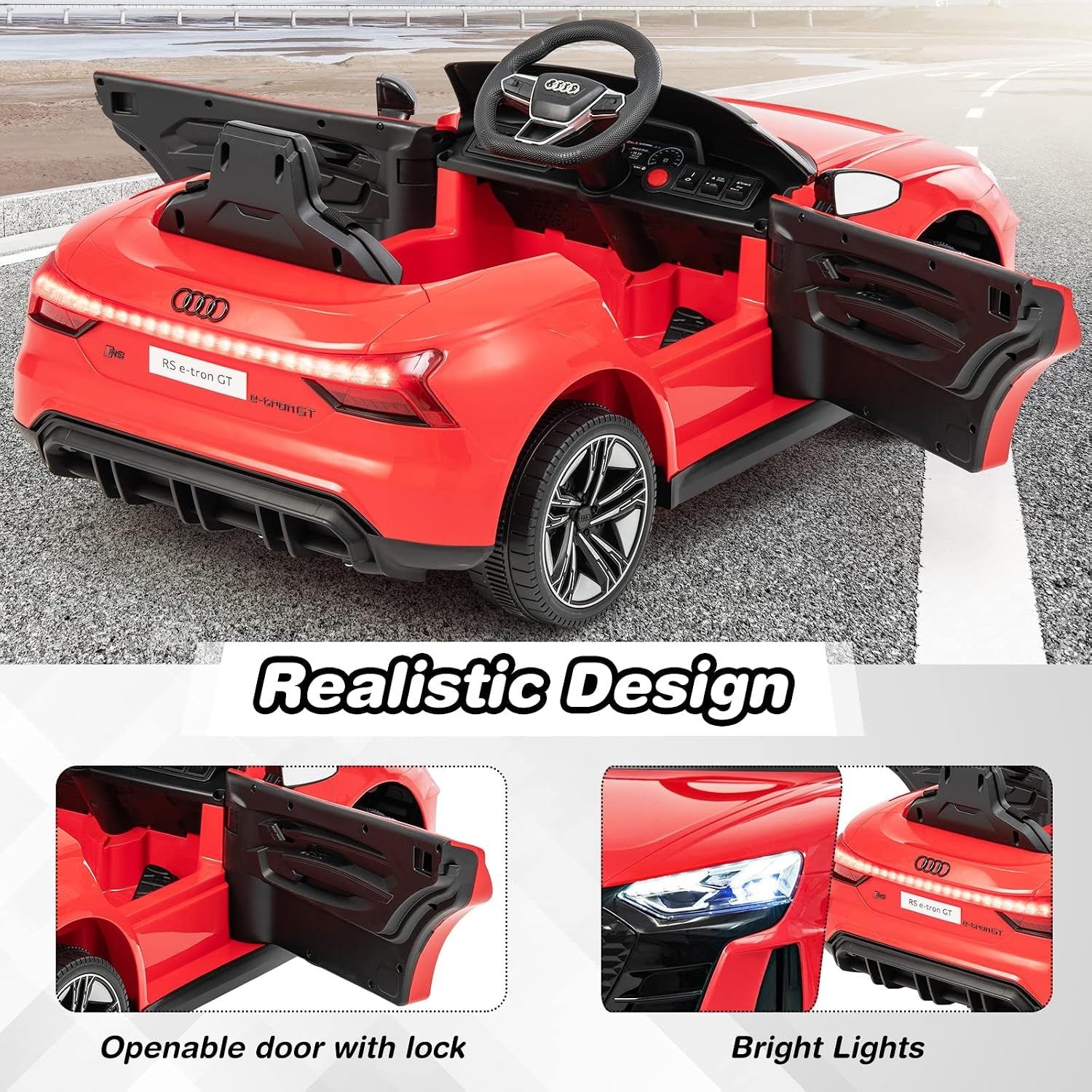 Kids Ride on Car, Licensed Audi RS E-Tron GT 12V Electric Vehicle with Remote Control, Battery Powered Toddlers Toy with Spring Suspension, Headlights, Music, MP3, USB, TF (Red)