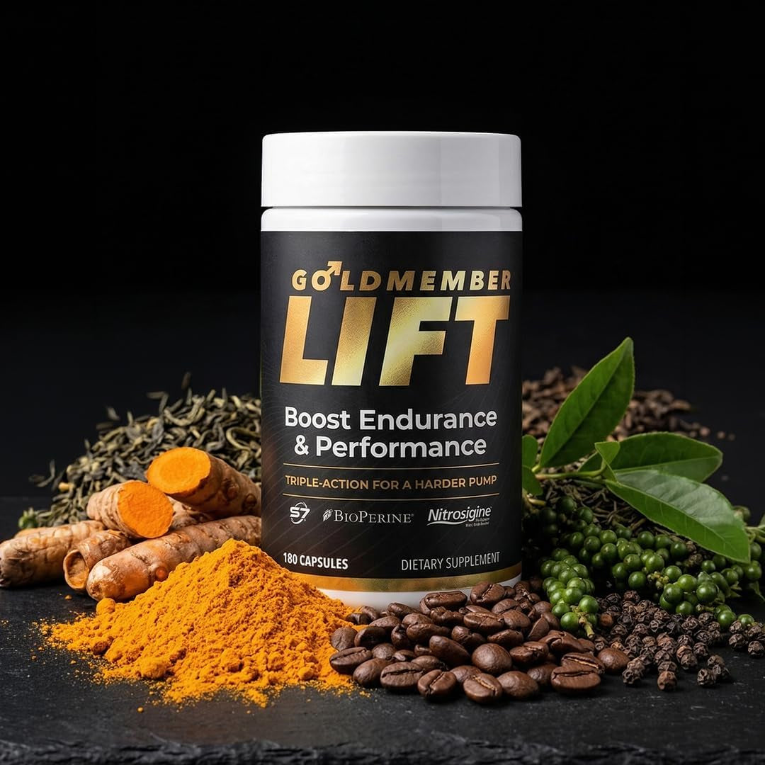 Goldmember Lift – Natural Male Blood Flow Supplement - Sexual Enhancement, Size, Stamina & Performance with Nitrosigine, Trans-Resveratrol, S7 Plant Blend, Bioperine – Made in the USA, 180 Capsules