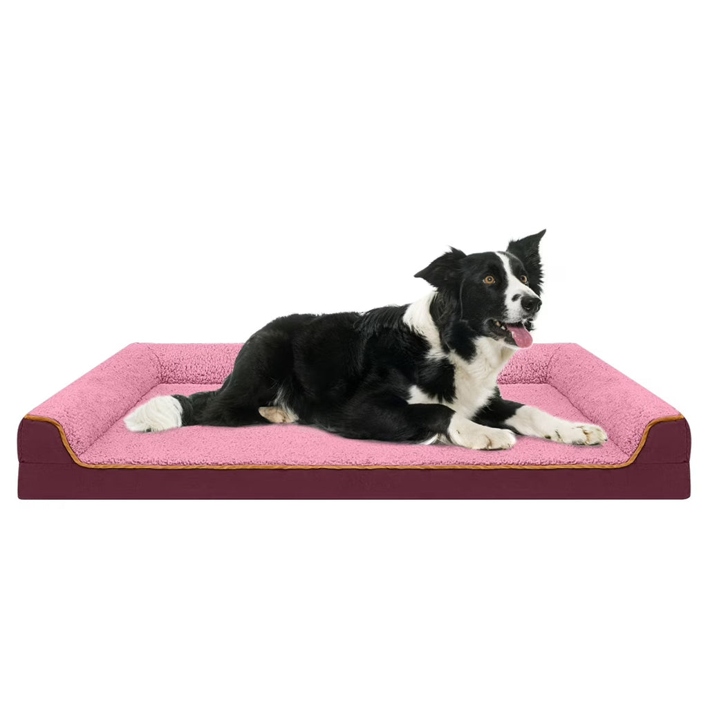 Dog Bed for Large Medium Small Dogs Orthopedic Dog Sofa Bed Non Slip Pet Couch with Removable Washable Cover Supportive Egg Crate Foam S to XL, Wine Red and Pink