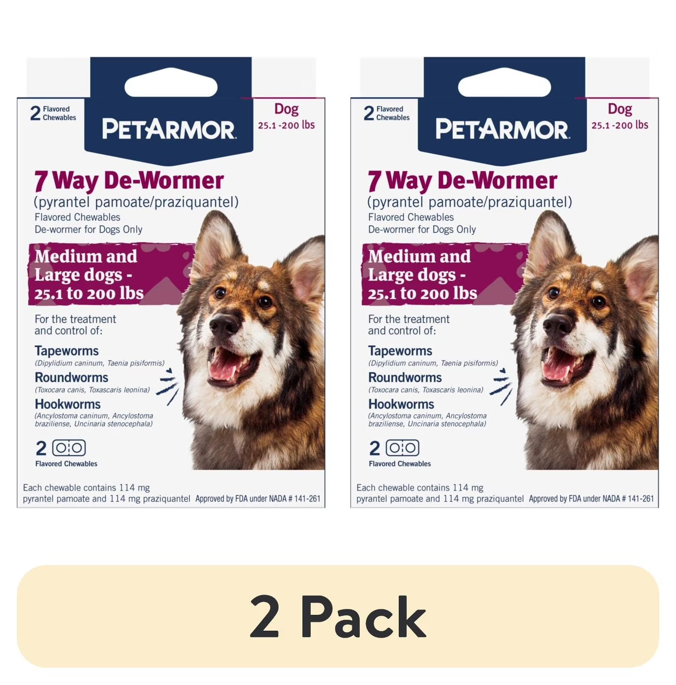 (2 Pack)  for Dogs 7 Way De-Wormer for Medium & Large Dogs