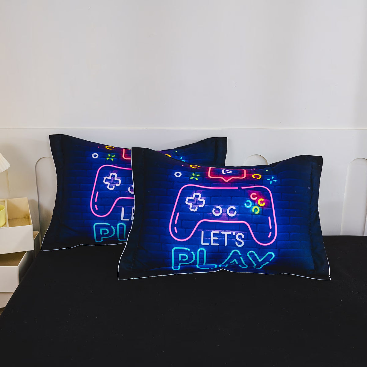8 Pieces Neon Gamer Comforter Set Full Size for Boys, Kids Bedroom Decor Soft Gaming Bedding, Video Game Controller Design Bed Set, Black Purple