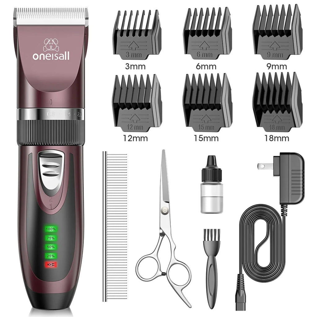 Dog Clippers 50Db Low Noise, 2-Speed Quiet Dog Grooming Kit Rechargeable Cordless Pet Hair Clipper Trimmer Shaver for Small and Large Dogs Cats Animals - Rose(Dark)