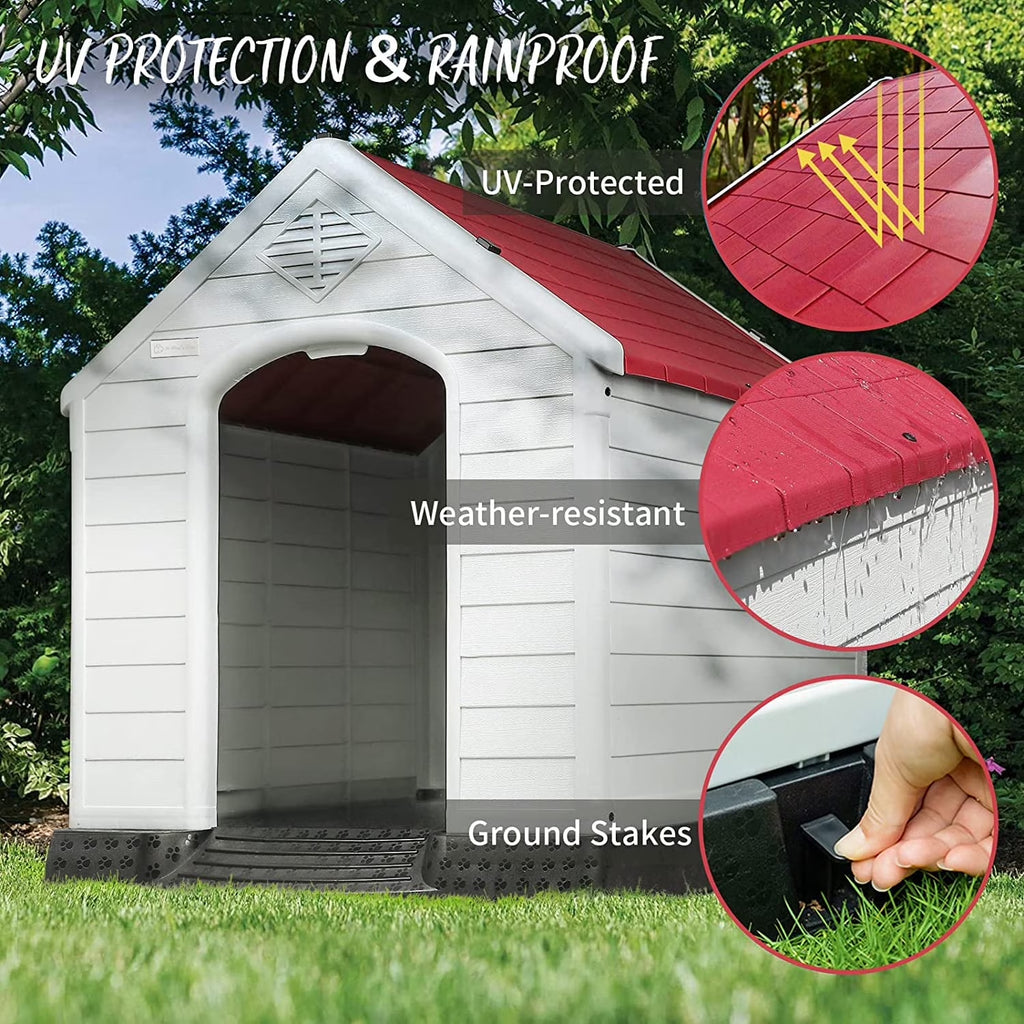 Durable Waterproof Plastic Dog House for Small to Large Sized Dogs, Indoor Outdoor Doghouse with Elevated Floor