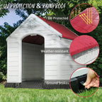 Durable Waterproof Plastic Dog House for Small to Large Sized Dogs, Indoor Outdoor Doghouse with Elevated Floor