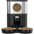 5L/20 Cups Large Capacity Automatic Cat Feeder for 2 Cats, with Timer and Voice Function, Cats Dry Food Dispenser with 2 Stainless Steel Bowl for Pets - Black