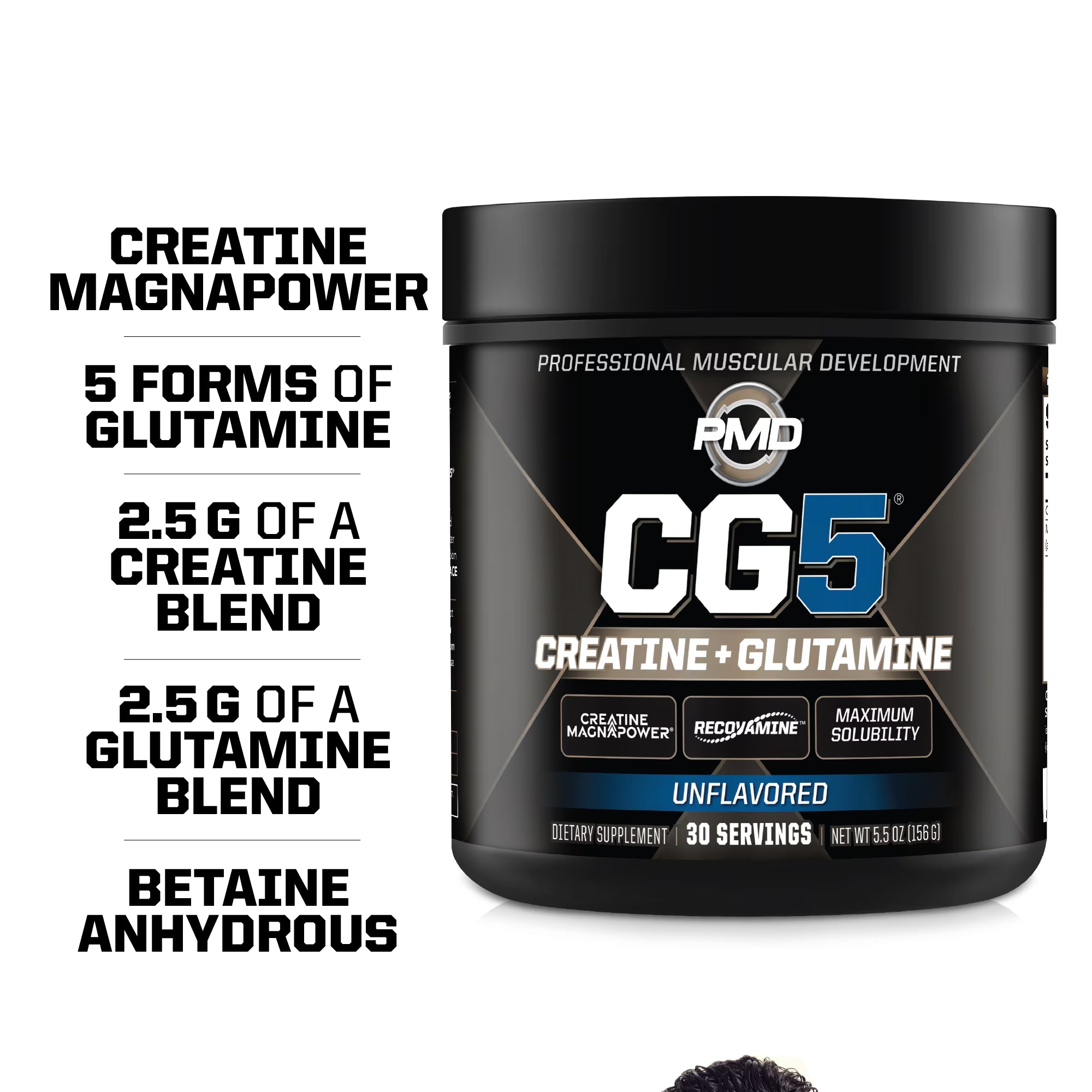 Sports CG5 - Premium Creatine and L Glutamine Powder - Maximum Strength Power Recovery, Build Lean Muscle, Increase Workout Performance - Pre Workout and Post Workout - Unflavored (30 Servings)
