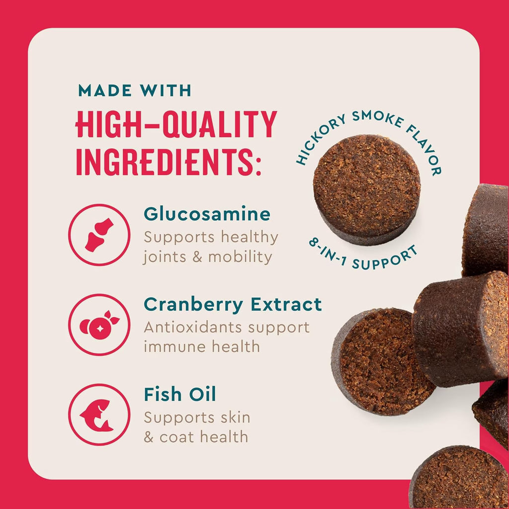 Vetiq 8-In-One Multifunctional Supplements for Dogs, Supports Hip & Joint, Urinary Tract, Immune System, Skin Health and Heart Health, Soft Chews, 60 Count